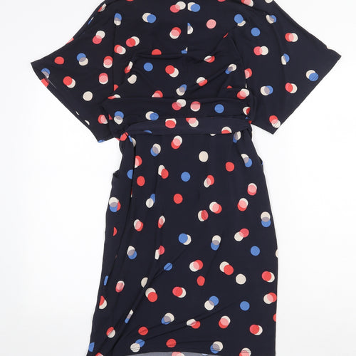 Monsoon Womens Blue Polka Dot Polyester Sheath Size 10 Boat Neck Tie