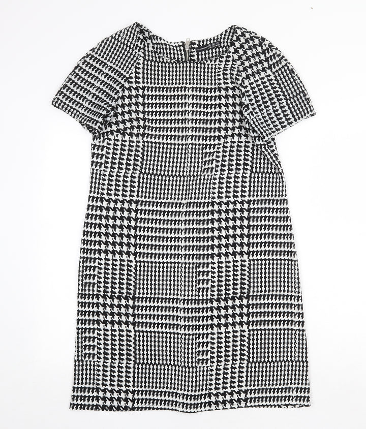 Atmosphere Womens Black Plaid Polyester Shift Size 10 Boat Neck Zip