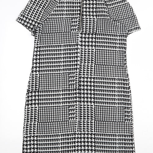 Atmosphere Womens Black Plaid Polyester Shift Size 10 Boat Neck Zip
