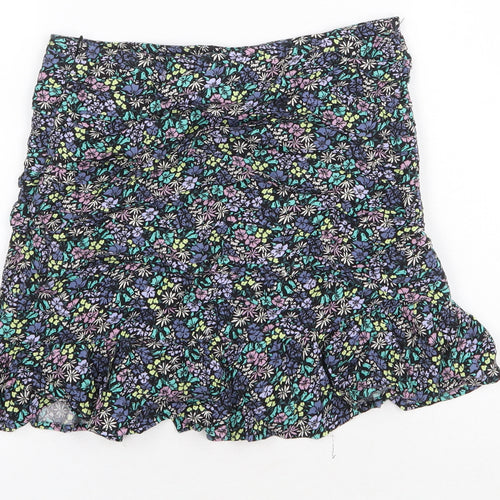 Marks and Spencer Girls Multicoloured Floral Viscose Mini Skirt Size 10-11 Years Regular Zip