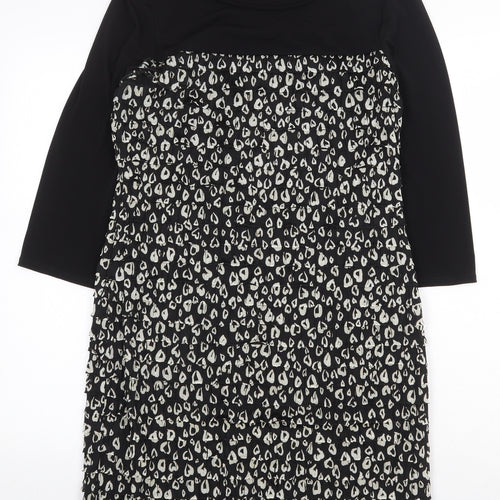 M&Co Womens Black Animal Print Polyester Sheath Size 14 Boat Neck Pullover - Leopard Print