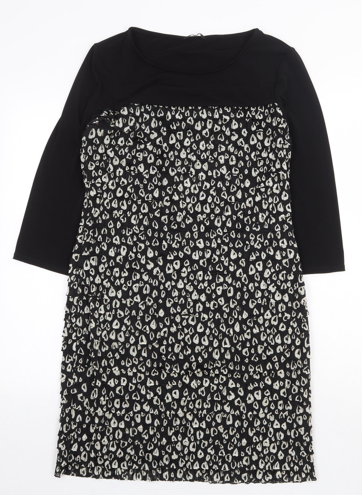 M&Co Womens Black Animal Print Polyester Sheath Size 14 Boat Neck Pullover - Leopard Print