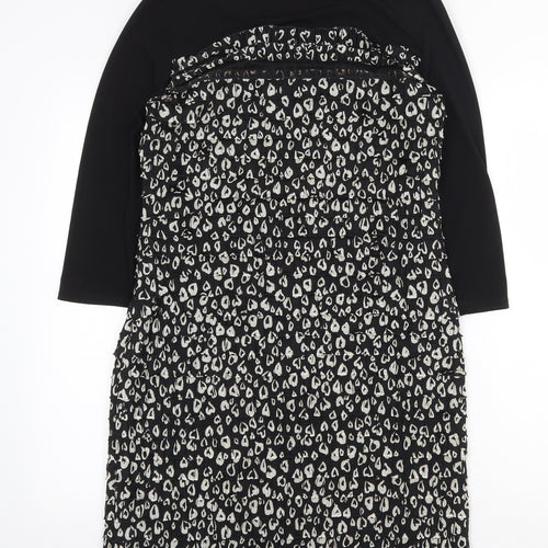 M&Co Womens Black Animal Print Polyester Sheath Size 14 Boat Neck Pullover - Leopard Print