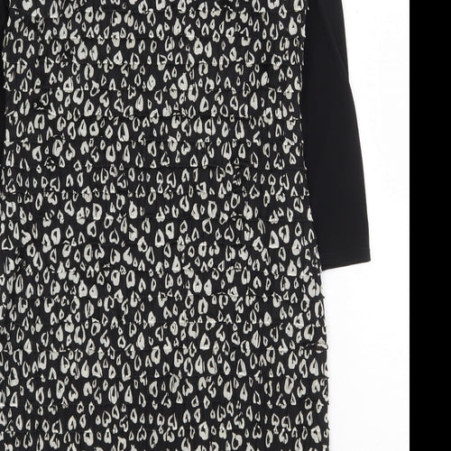 M&Co Womens Black Animal Print Polyester Sheath Size 14 Boat Neck Pullover - Leopard Print
