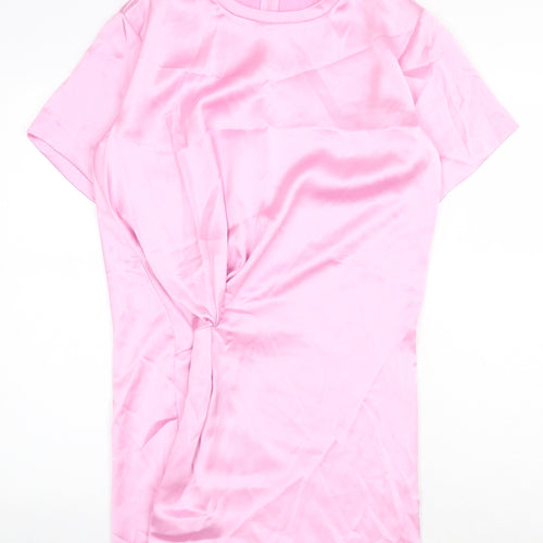 Zara Womens Pink Polyester Sheath Size S Round Neck Zip - Twist Detail