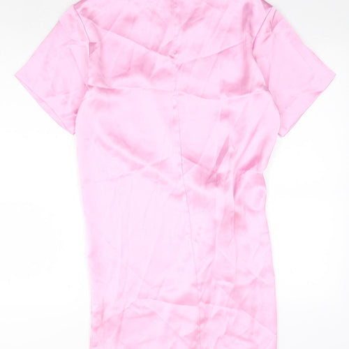 Zara Womens Pink Polyester Sheath Size S Round Neck Zip - Twist Detail
