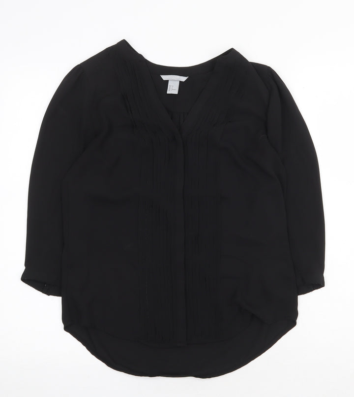 H&M Womens Black Polyester Basic Blouse Size 8 V-Neck