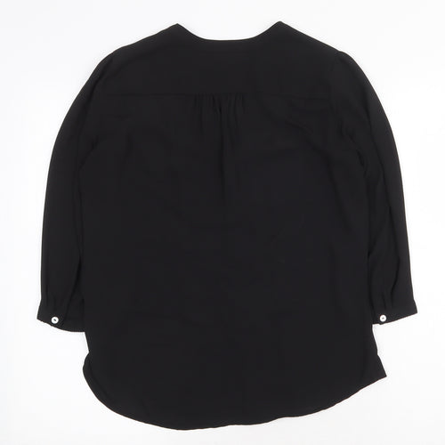 H&M Womens Black Polyester Basic Blouse Size 8 V-Neck