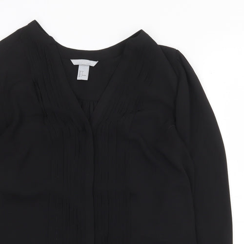 H&M Womens Black Polyester Basic Blouse Size 8 V-Neck