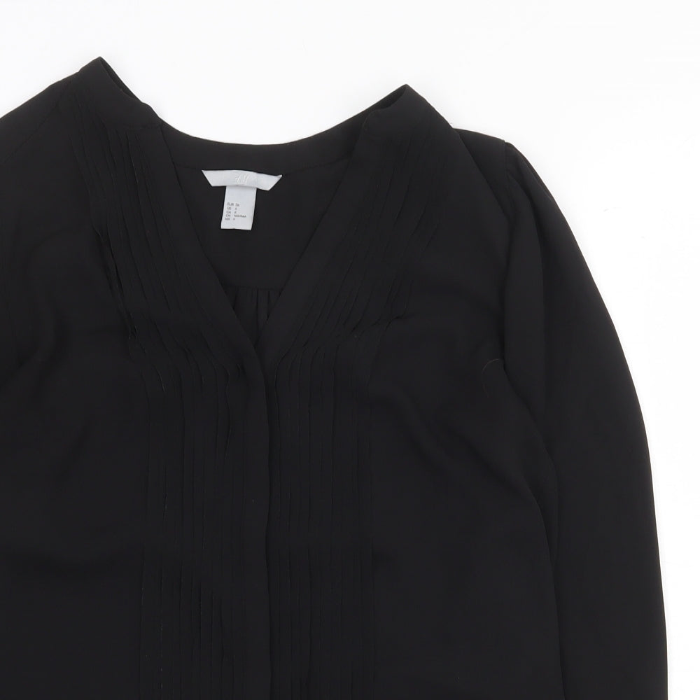H&M Womens Black Polyester Basic Blouse Size 8 V-Neck