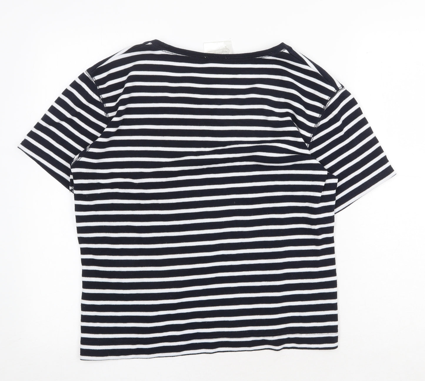Nightingales Womens Blue Striped Polyester Basic T-Shirt Size L Scoop Neck