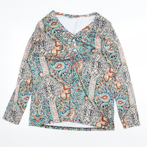 Preworn Womens Multicoloured Geometric Polyester Basic Blouse Size M V-Neck