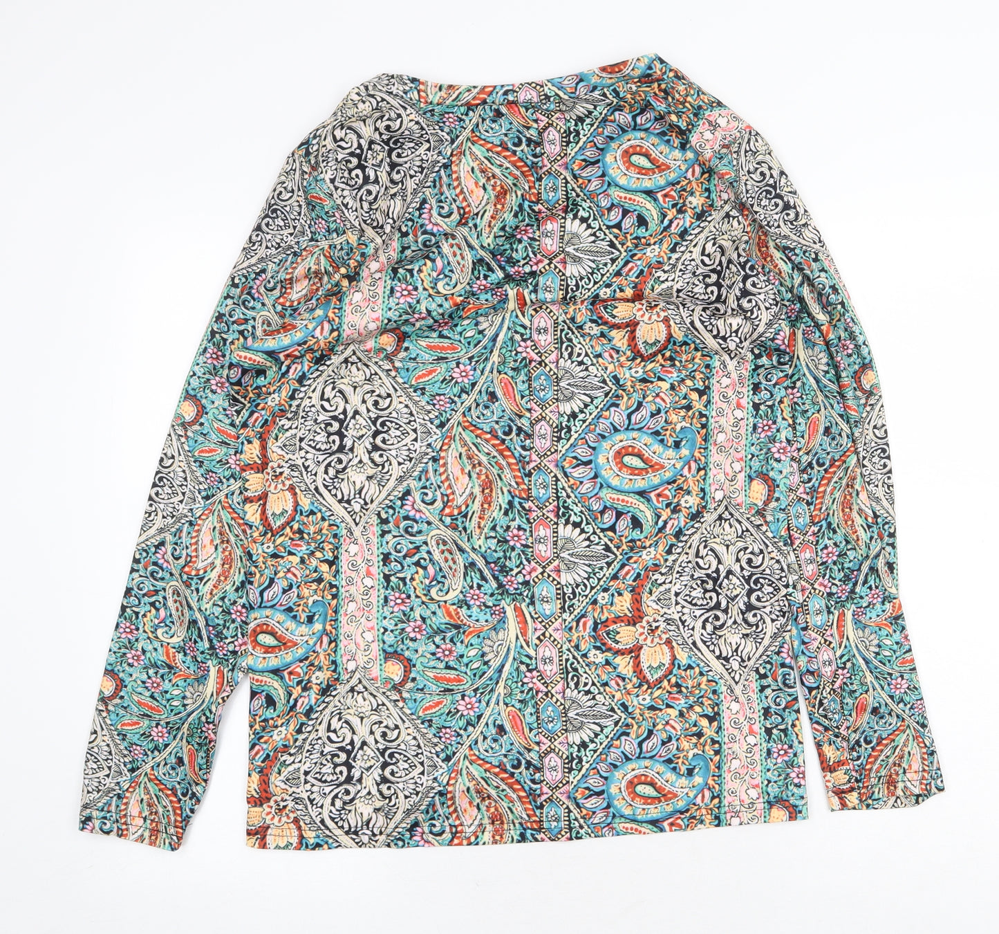 Preworn Womens Multicoloured Geometric Polyester Basic Blouse Size M V-Neck