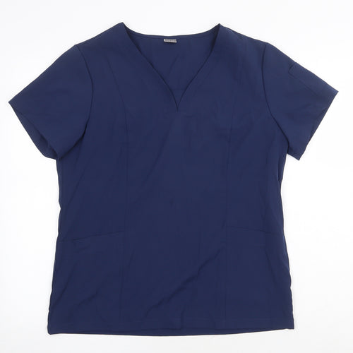 NiaaHinn Womens Blue Polyester Basic Blouse Size M V-Neck