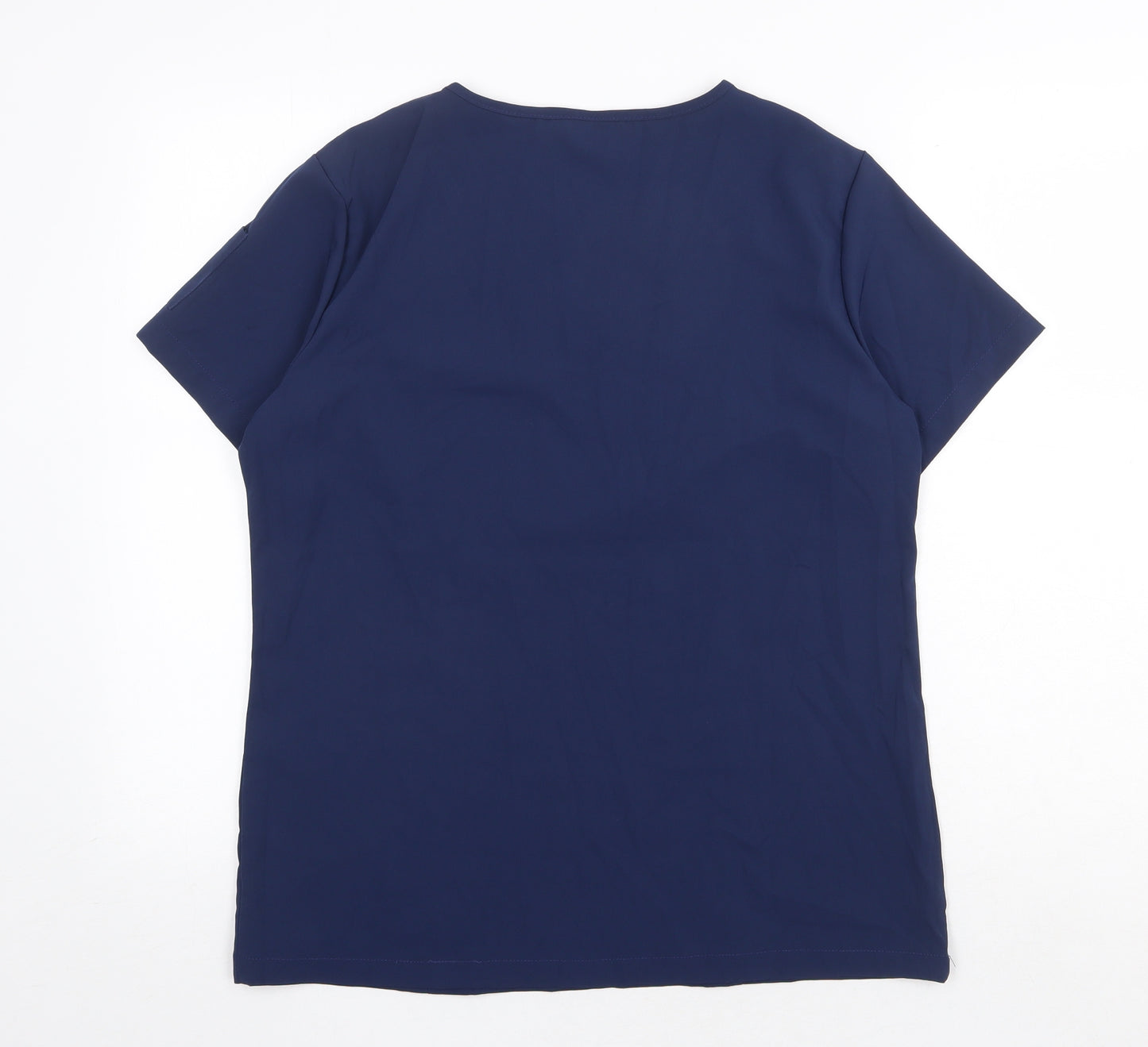 NiaaHinn Womens Blue Polyester Basic Blouse Size M V-Neck