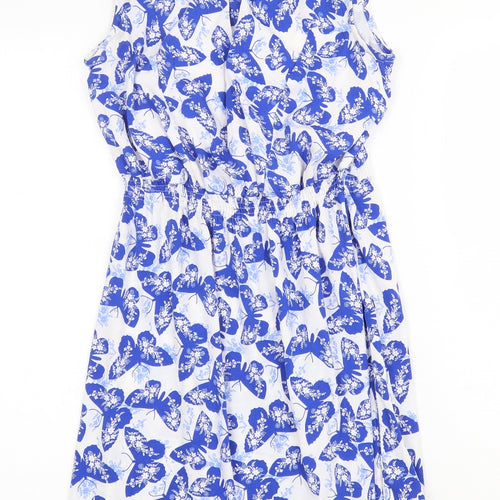 New Look Womens Blue Geometric Polyester A-Line Size 8 Boat Neck Pullover - Butterfly Print