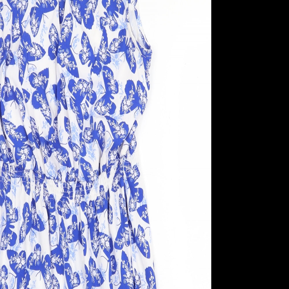 New Look Womens Blue Geometric Polyester A-Line Size 8 Boat Neck Pullover - Butterfly Print