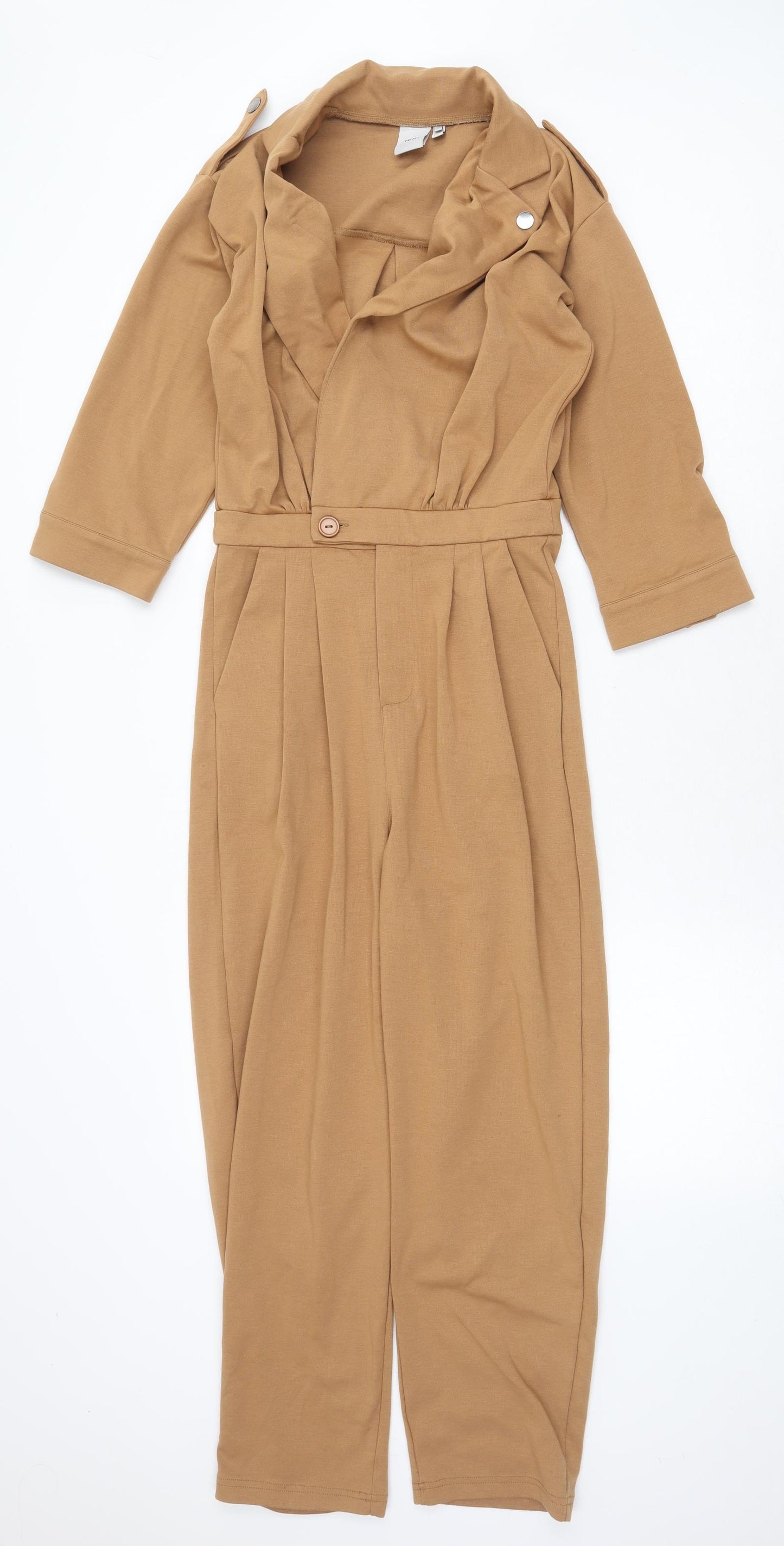ICHI Womens Beige Polyester Jumpsuit One-Piece Size S Zip