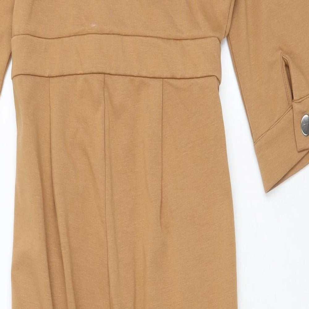 ICHI Womens Beige Polyester Jumpsuit One-Piece Size S Zip