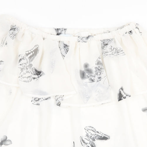 Blue Vanilla Womens White Geometric Polyester Basic Tank Size 8 Off the Shoulder - Butterfly Print