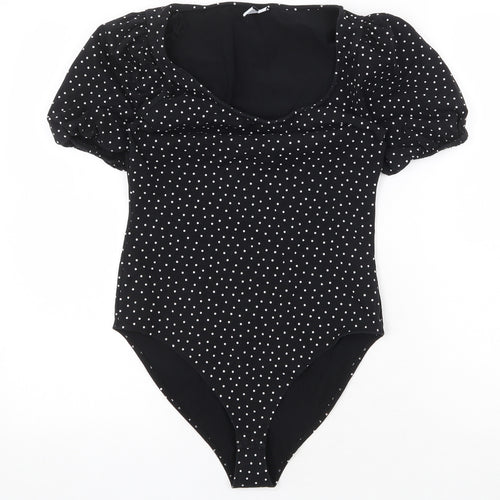 Los Angeles Atelier Womens Black Polka Dot Cotton Bodysuit One-Piece Size S Snap