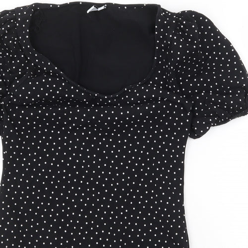 Los Angeles Atelier Womens Black Polka Dot Cotton Bodysuit One-Piece Size S Snap