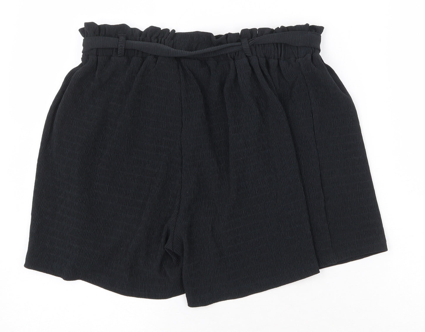 Primark Womens Black Cotton Paperbag Shorts Size S Regular Tie