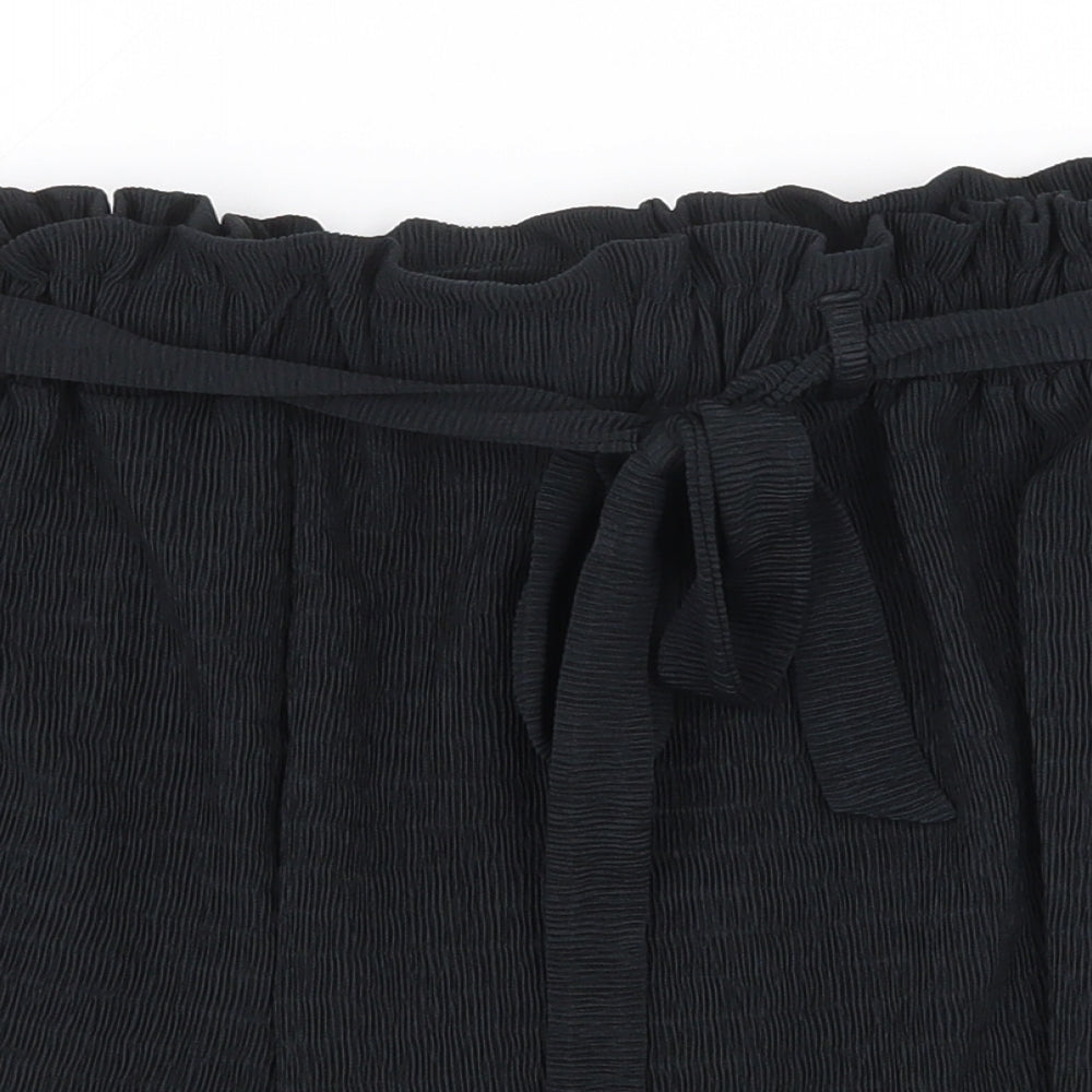 Primark Womens Black Cotton Paperbag Shorts Size S Regular Tie