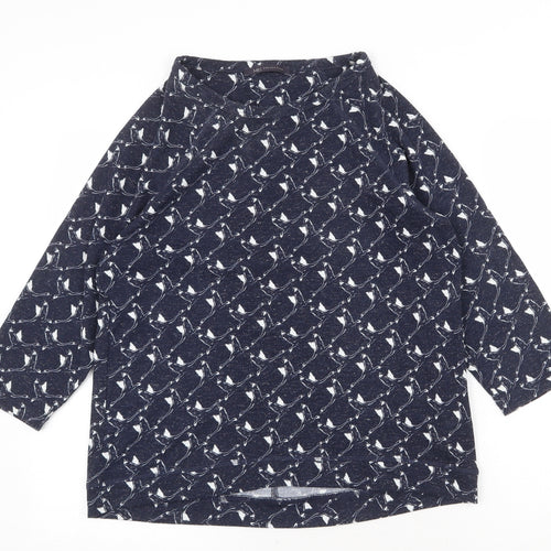 Marks and Spencer Womens Blue Geometric Polyester Basic Blouse Size 12 Boat Neck - Bird Print