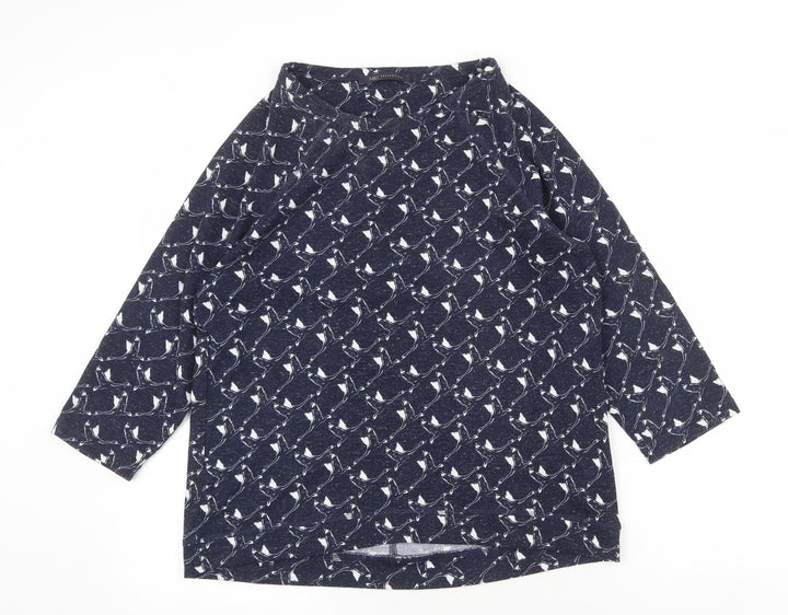 Marks and Spencer Womens Blue Geometric Polyester Basic Blouse Size 12 Boat Neck - Bird Print