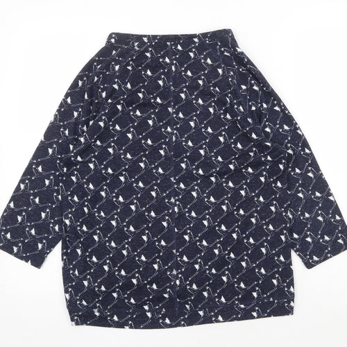 Marks and Spencer Womens Blue Geometric Polyester Basic Blouse Size 12 Boat Neck - Bird Print