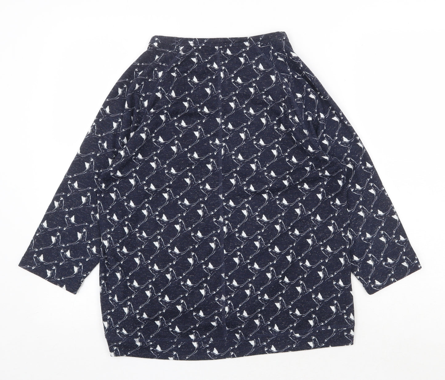 Marks and Spencer Womens Blue Geometric Polyester Basic Blouse Size 12 Boat Neck - Bird Print