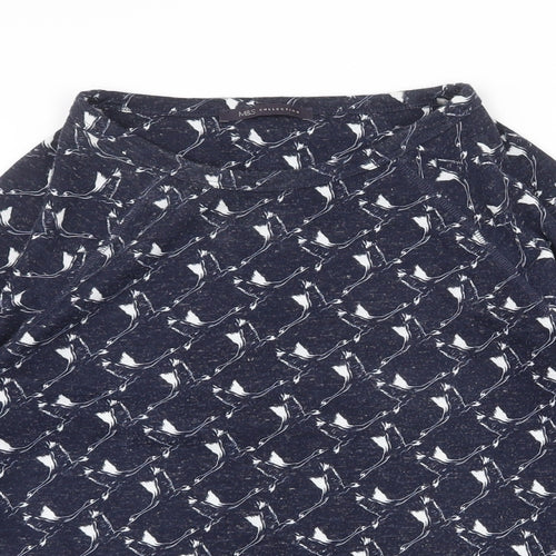Marks and Spencer Womens Blue Geometric Polyester Basic Blouse Size 12 Boat Neck - Bird Print