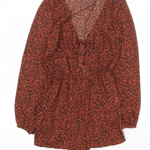 FOREVER 21 Womens Orange Floral Polyester Playsuit One-Piece Size S Tie