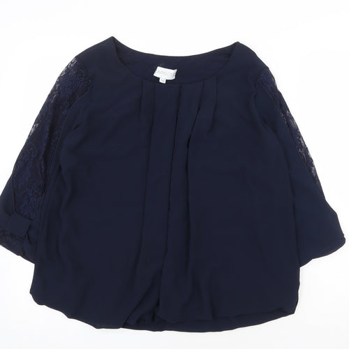 Apricot Womens Blue Polyester Basic Blouse Size S Round Neck - Lace Detail