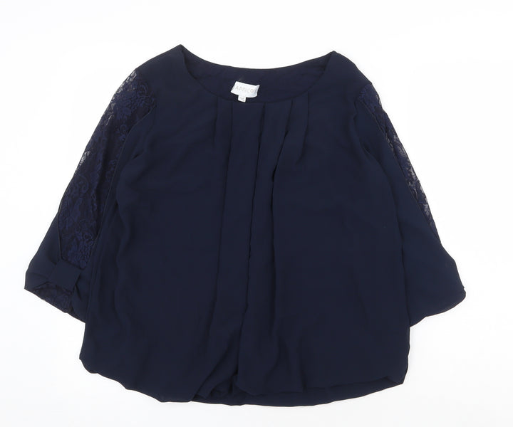 Apricot Womens Blue Polyester Basic Blouse Size S Round Neck - Lace Detail