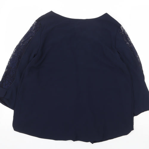 Apricot Womens Blue Polyester Basic Blouse Size S Round Neck - Lace Detail