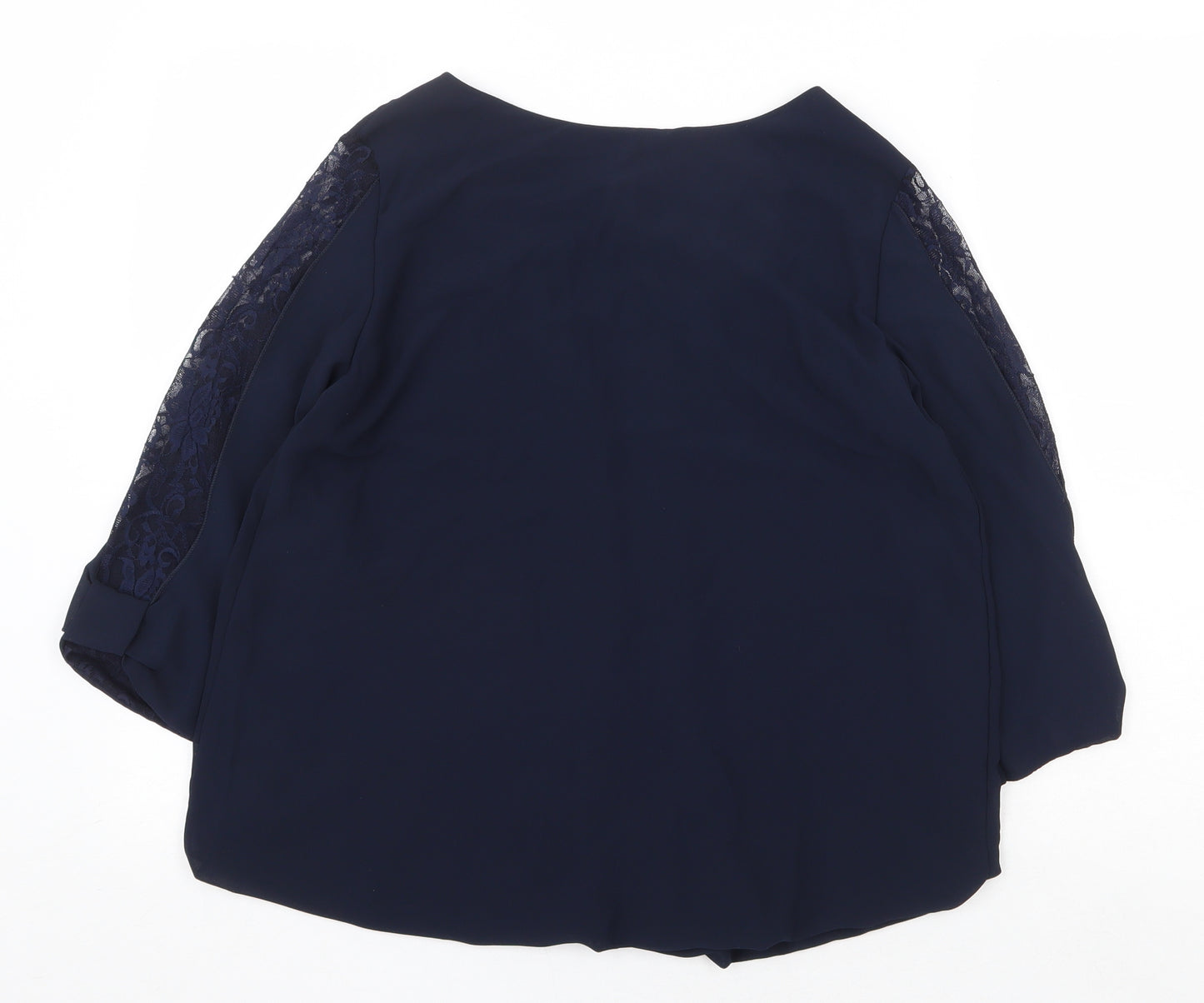 Apricot Womens Blue Polyester Basic Blouse Size S Round Neck - Lace Detail