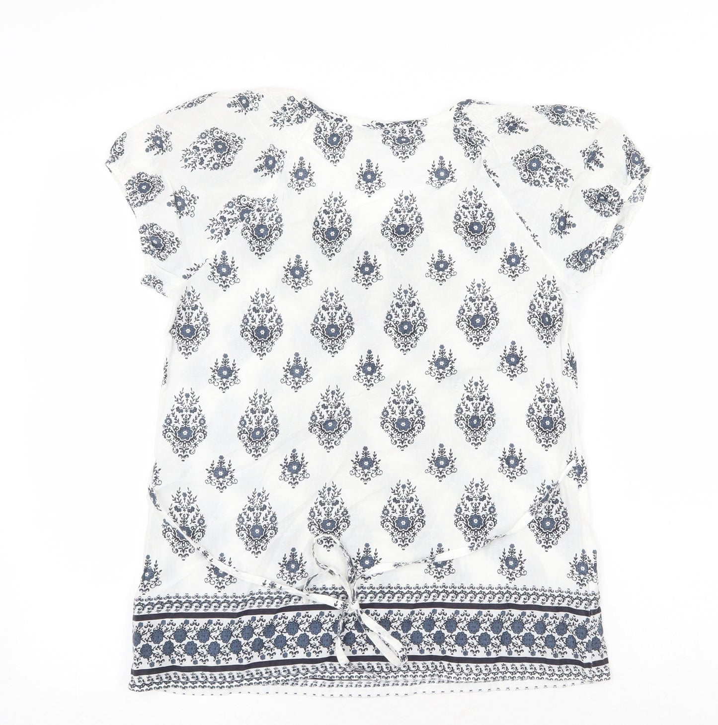 Dorothy Perkins Womens White Geometric 100% Cotton Basic Blouse Size 8 Round Neck