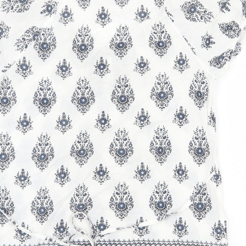Dorothy Perkins Womens White Geometric 100% Cotton Basic Blouse Size 8 Round Neck