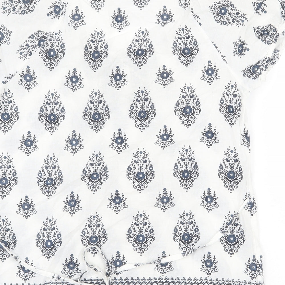Dorothy Perkins Womens White Geometric 100% Cotton Basic Blouse Size 8 Round Neck