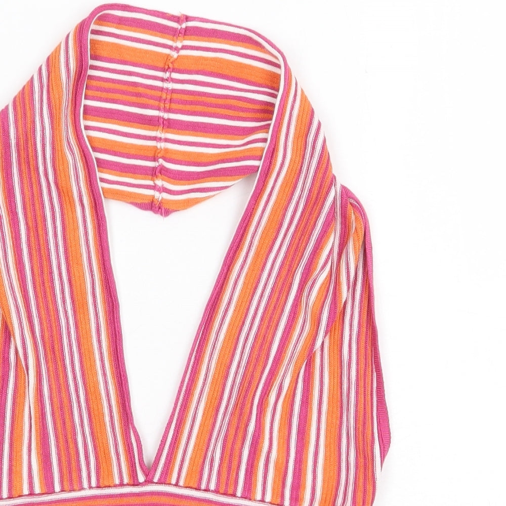 Dilvin Womens Multicoloured Striped Cotton Cropped Tank Size S Halter