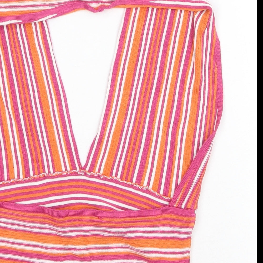 Dilvin Womens Multicoloured Striped Cotton Cropped Tank Size S Halter