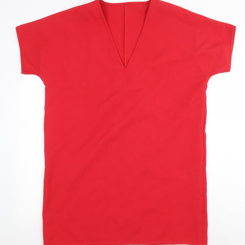 Boohoo Womens Red Polyester Shift Size 10 V-Neck Pullover