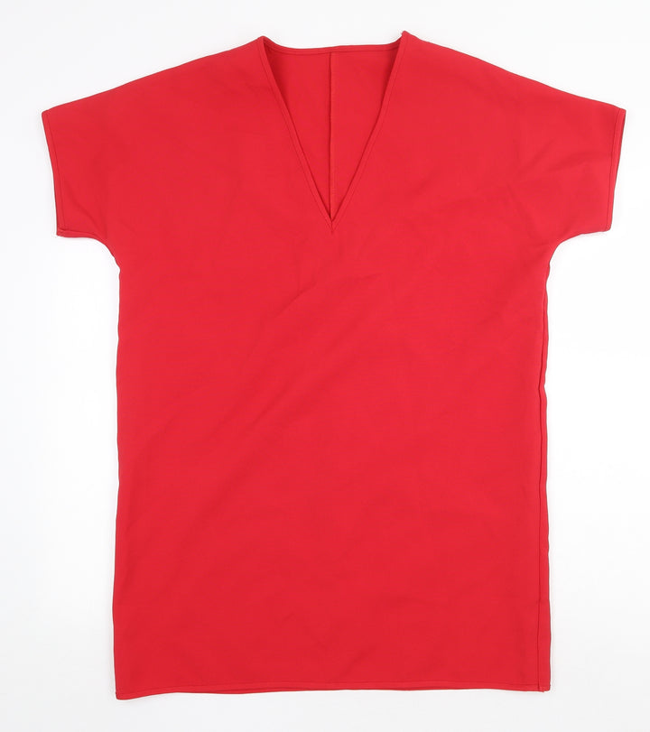 Boohoo Womens Red Polyester Shift Size 10 V-Neck Pullover
