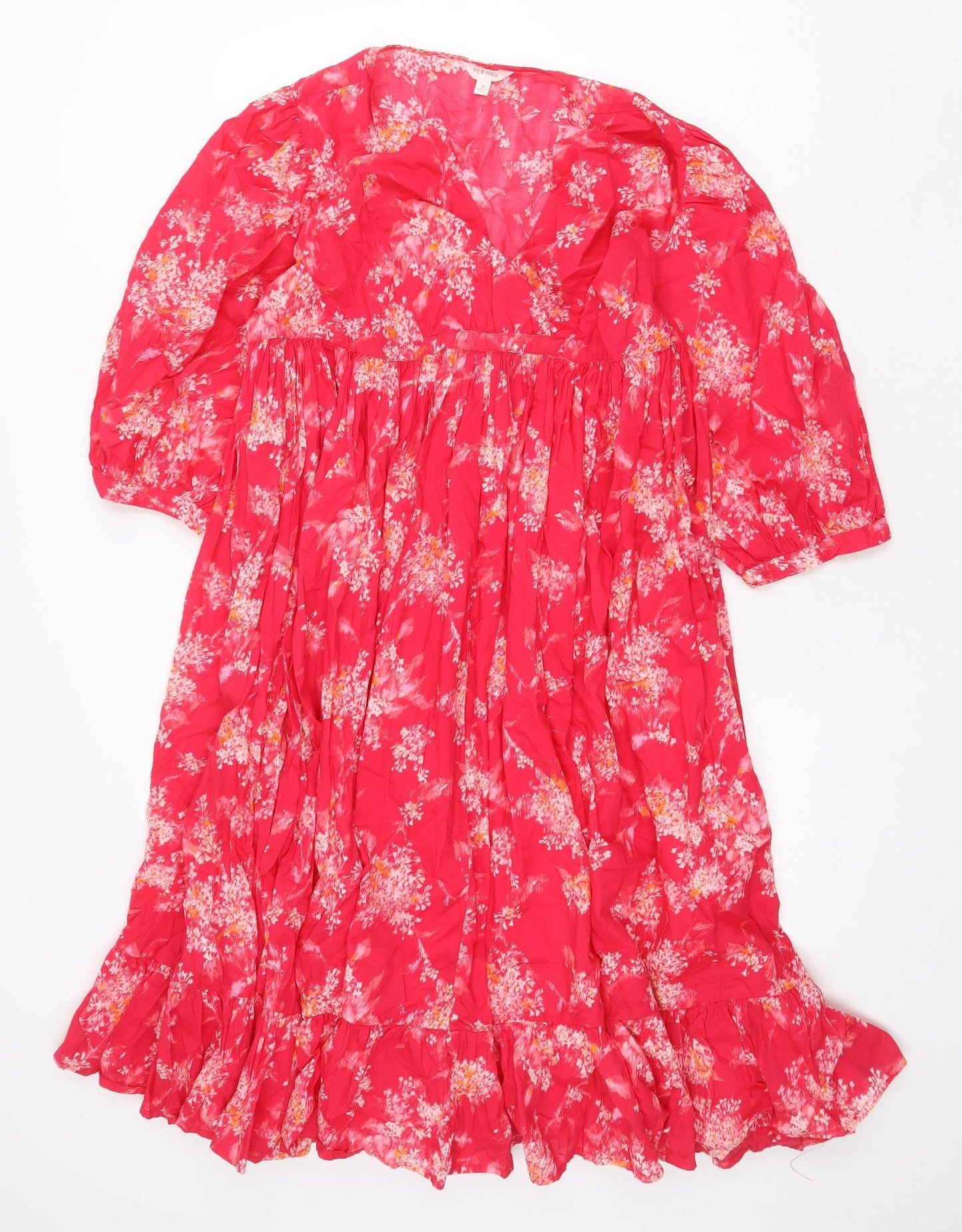 Per Una Womens Pink Floral Cotton A-Line Size M V-Neck Pullover