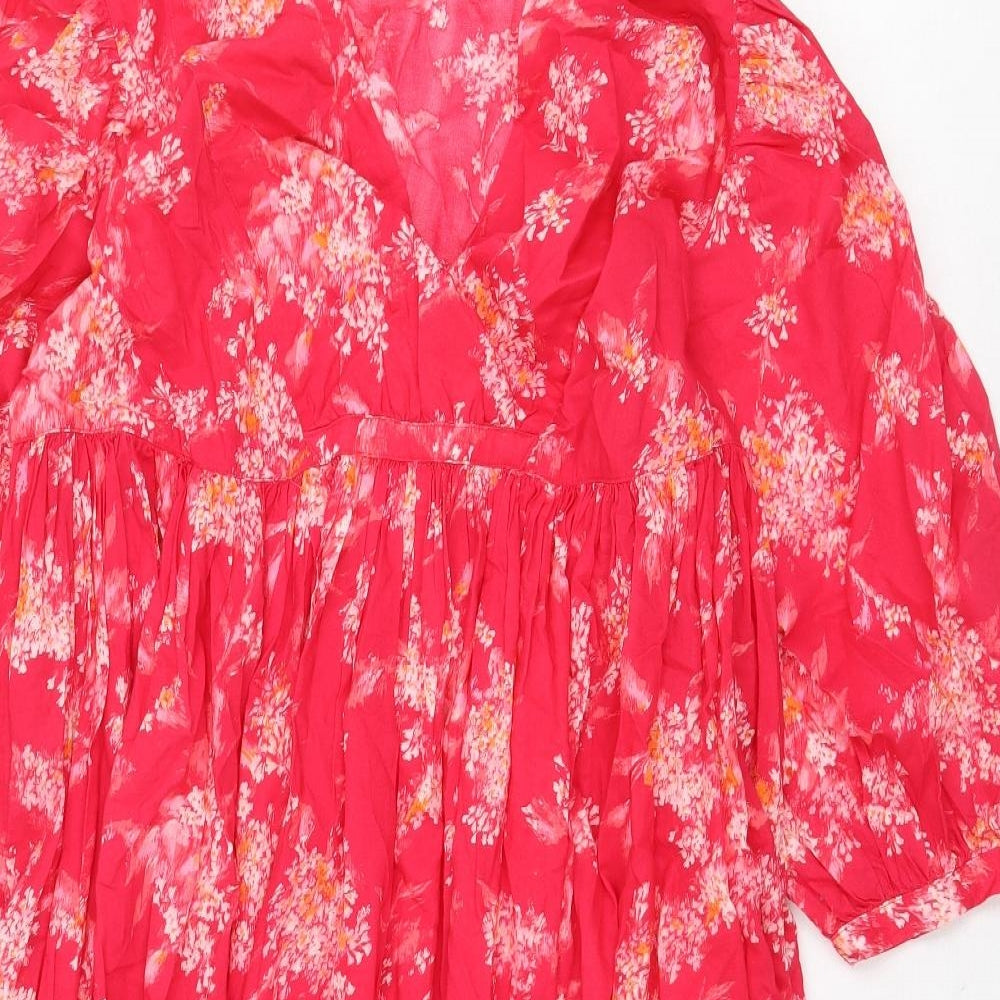 Per Una Womens Pink Floral Cotton A-Line Size M V-Neck Pullover