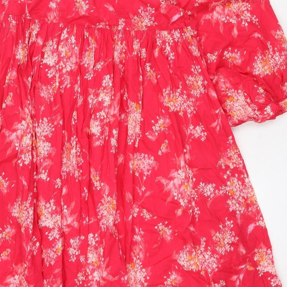 Per Una Womens Pink Floral Cotton A-Line Size M V-Neck Pullover