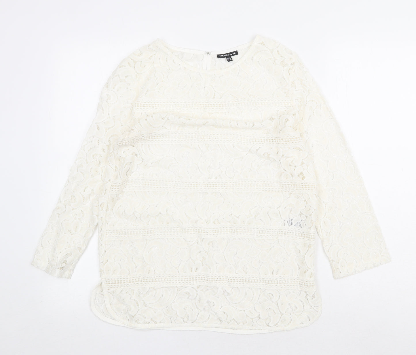 Warehouse Womens White Polyamide Basic Blouse Size 12 Boat Neck