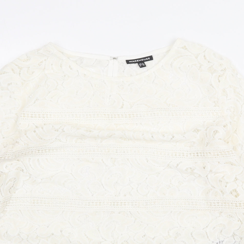 Warehouse Womens White Polyamide Basic Blouse Size 12 Boat Neck